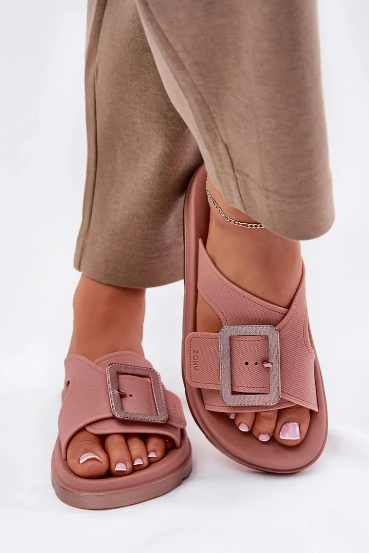 ZAXY Klapki Damskie Klasyczne*Pachnące Klapki Damskie Z Ozdobną Klamrą RR285077 Brudny Róż