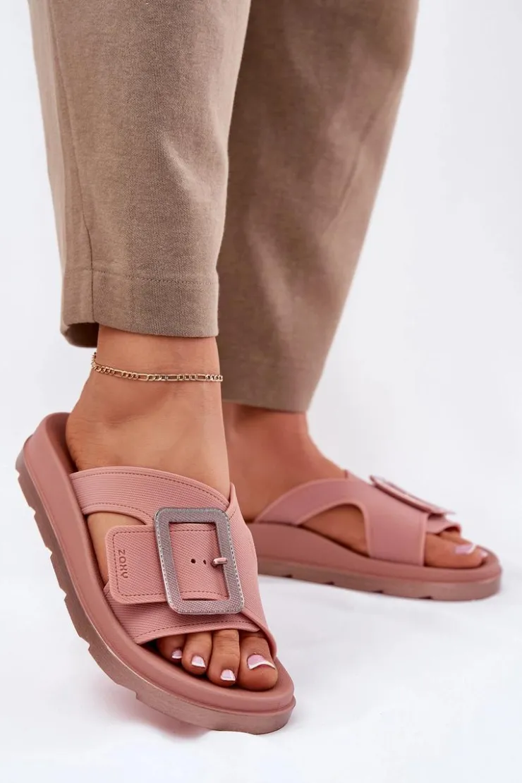 ZAXY Klapki Damskie Klasyczne*Pachnące Klapki Damskie Z Ozdobną Klamrą RR285077 Brudny Róż