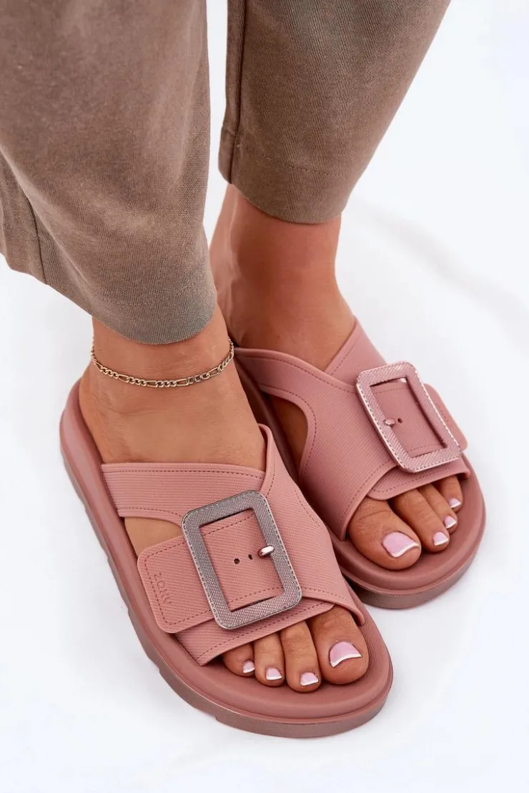 ZAXY Klapki Damskie Klasyczne*Pachnące Klapki Damskie Z Ozdobną Klamrą RR285077 Brudny Róż