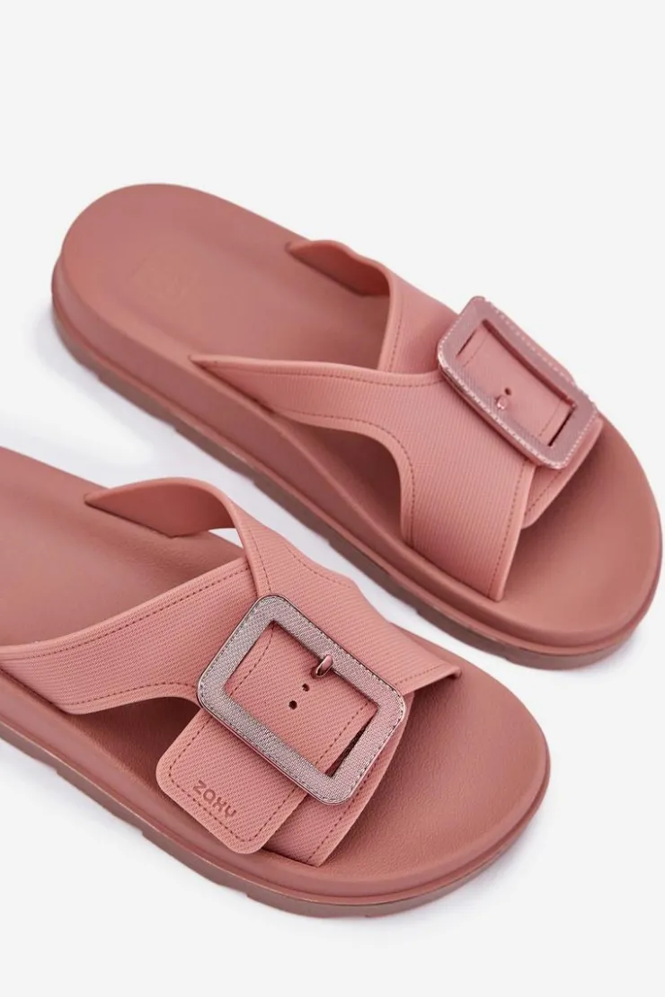 ZAXY Klapki Damskie Klasyczne*Pachnące Klapki Damskie Z Ozdobną Klamrą RR285077 Brudny Róż