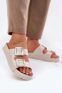 Discount ZAXY Pachnące Klapki Damskie Z Klamrami I Brokatem RR285056 Beżowe Beżowy