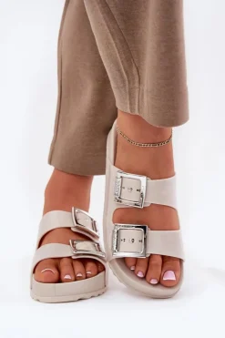 Discount ZAXY Pachnące Klapki Damskie Z Klamrami I Brokatem RR285056 Beżowe Beżowy