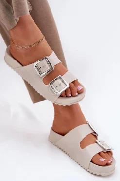 Discount ZAXY Pachnące Klapki Damskie Z Klamrami I Brokatem RR285056 Beżowe Beżowy