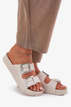 Discount ZAXY Pachnące Klapki Damskie Z Klamrami I Brokatem RR285056 Beżowe Beżowy