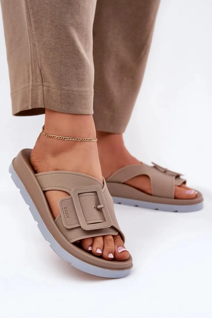 ZAXY Klapki Damskie Klasyczne*Pachnące Klapki Damskie Z Ozdobną Klamrą RR285076 Beżowe Beżowy