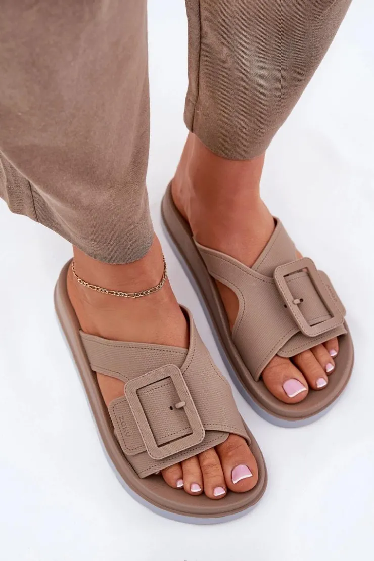 ZAXY Klapki Damskie Klasyczne*Pachnące Klapki Damskie Z Ozdobną Klamrą RR285076 Beżowe Beżowy