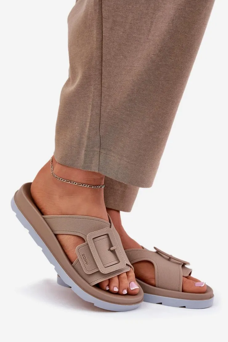 ZAXY Klapki Damskie Klasyczne*Pachnące Klapki Damskie Z Ozdobną Klamrą RR285076 Beżowe Beżowy