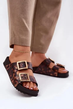 ZAXY Klapki Damskie Klasyczne*Pachnące Klapki Damskie Z Klamrami Panterka RR285059 Brązowe Brązowy