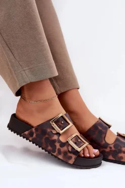 ZAXY Klapki Damskie Klasyczne*Pachnące Klapki Damskie Z Klamrami Panterka RR285059 Brązowe Brązowy