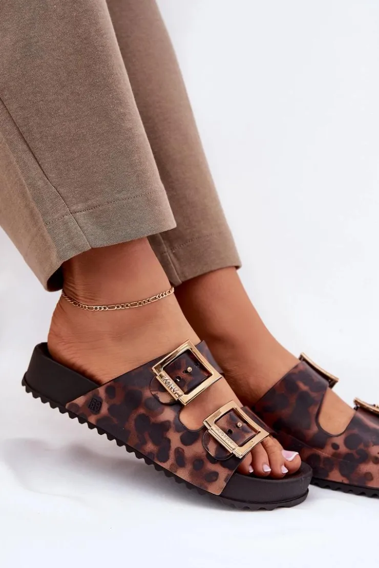 ZAXY Klapki Damskie Klasyczne*Pachnące Klapki Damskie Z Klamrami Panterka RR285059 Brązowe Brązowy