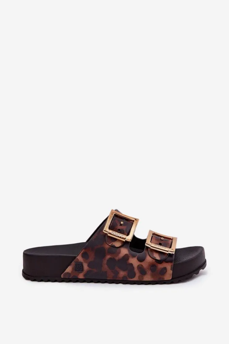 ZAXY Klapki Damskie Klasyczne*Pachnące Klapki Damskie Z Klamrami Panterka RR285059 Brązowe Brązowy