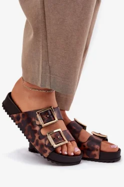 ZAXY Klapki Damskie Klasyczne*Pachnące Klapki Damskie Z Klamrami Panterka RR285059 Brązowe Brązowy