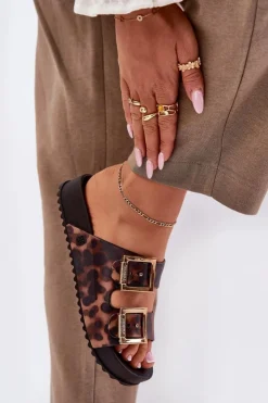 ZAXY Klapki Damskie Klasyczne*Pachnące Klapki Damskie Z Klamrami Panterka RR285059 Brązowe Brązowy