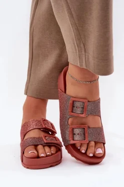 Damskie ZAXY Pachnące Klapki Damskie Z Brokatem I Klamrami RR285025 Brudny Róż