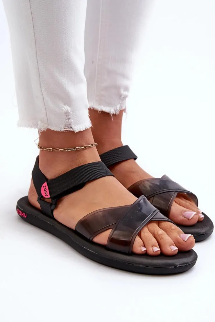 Online ZAXY Pachnące Sandały Na Płaskiej Podeszwie JJ285011 Czarne