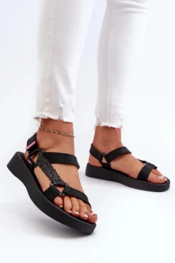 ZAXY Sandały Gumowe|Sandały Płaskie*Pachnące Sandały Na Rzep LL285062 Czarne Czarny