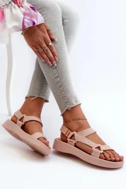 ZAXY Sandały Gumowe|Sandały Płaskie*Pachnące Sandały Na Rzep LL285061 Jasnoróżowe