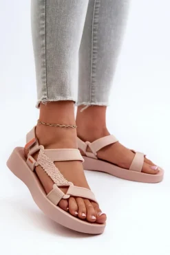 ZAXY Sandały Gumowe|Sandały Płaskie*Pachnące Sandały Na Rzep LL285061 Jasnoróżowe