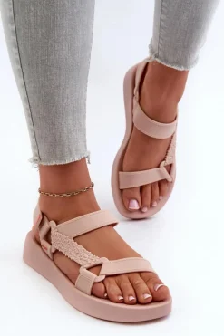 ZAXY Sandały Gumowe|Sandały Płaskie*Pachnące Sandały Na Rzep LL285061 Jasnoróżowe