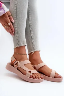 ZAXY Sandały Gumowe|Sandały Płaskie*Pachnące Sandały Na Rzep LL285061 Jasnoróżowe