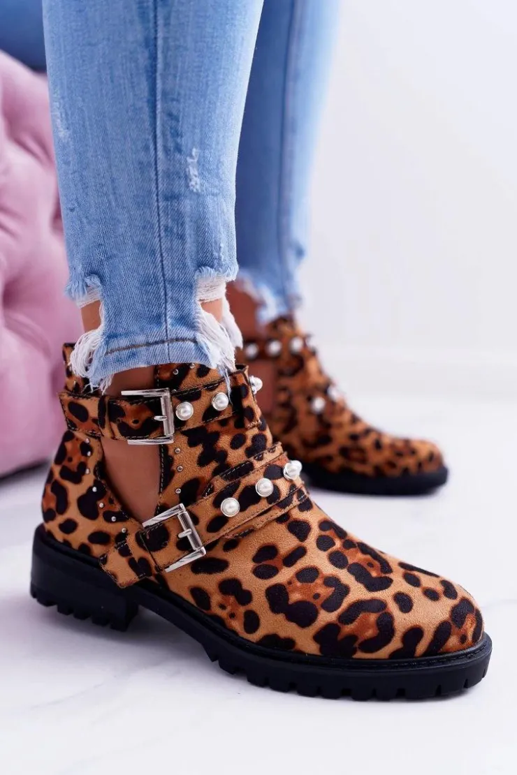 Sale Boto Panterkowe Botki z Wycięciami Cadenza