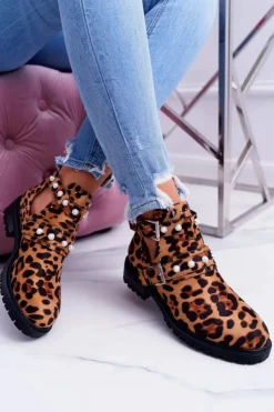 Sale Boto Panterkowe Botki z Wycięciami Cadenza