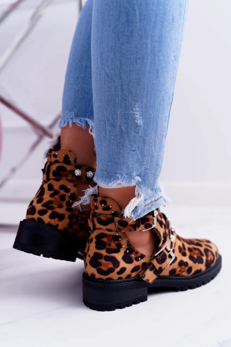Sale Boto Panterkowe Botki z Wycięciami Cadenza