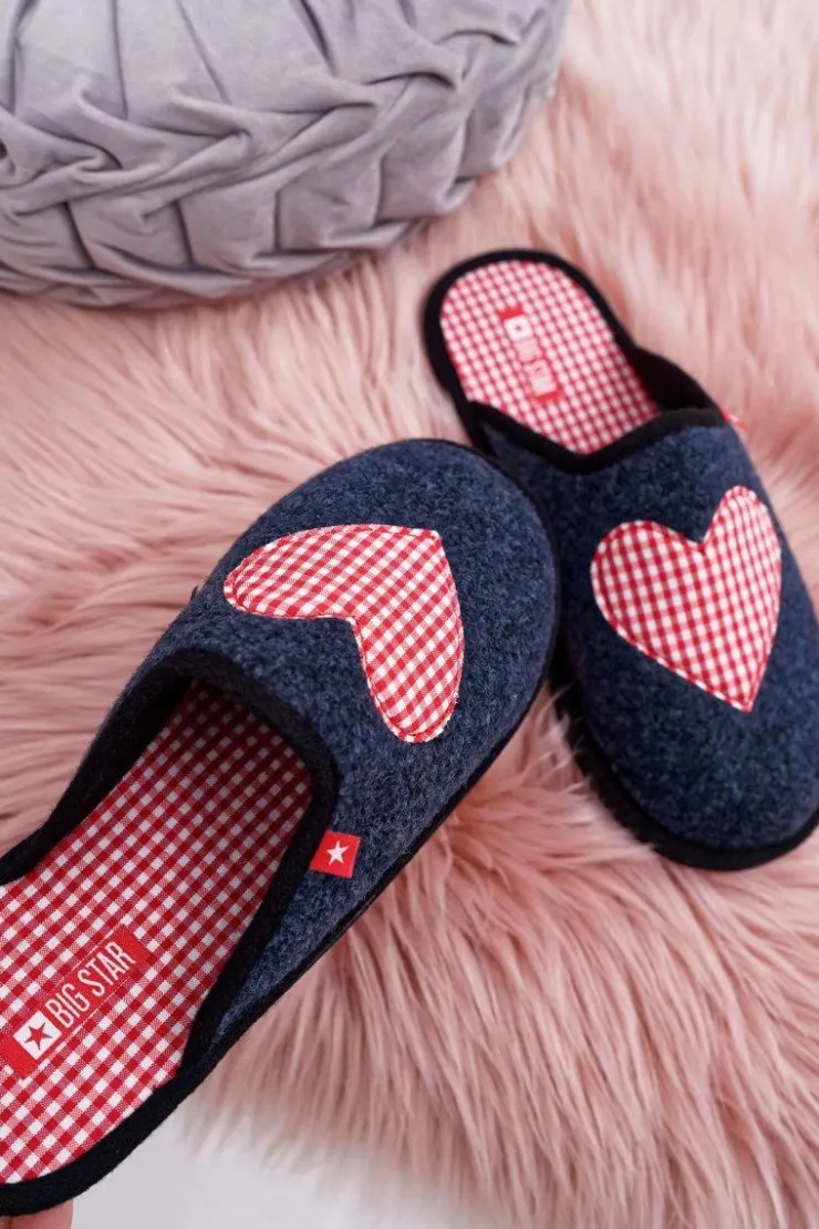 Big Star Shoes Papcie Damskie Domowe Big Star Granatowe D267800A