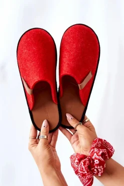 Hot Big Star Shoes Papcie Damskie Domowe Panto Fino KK267006 Czerwono-Brązowe