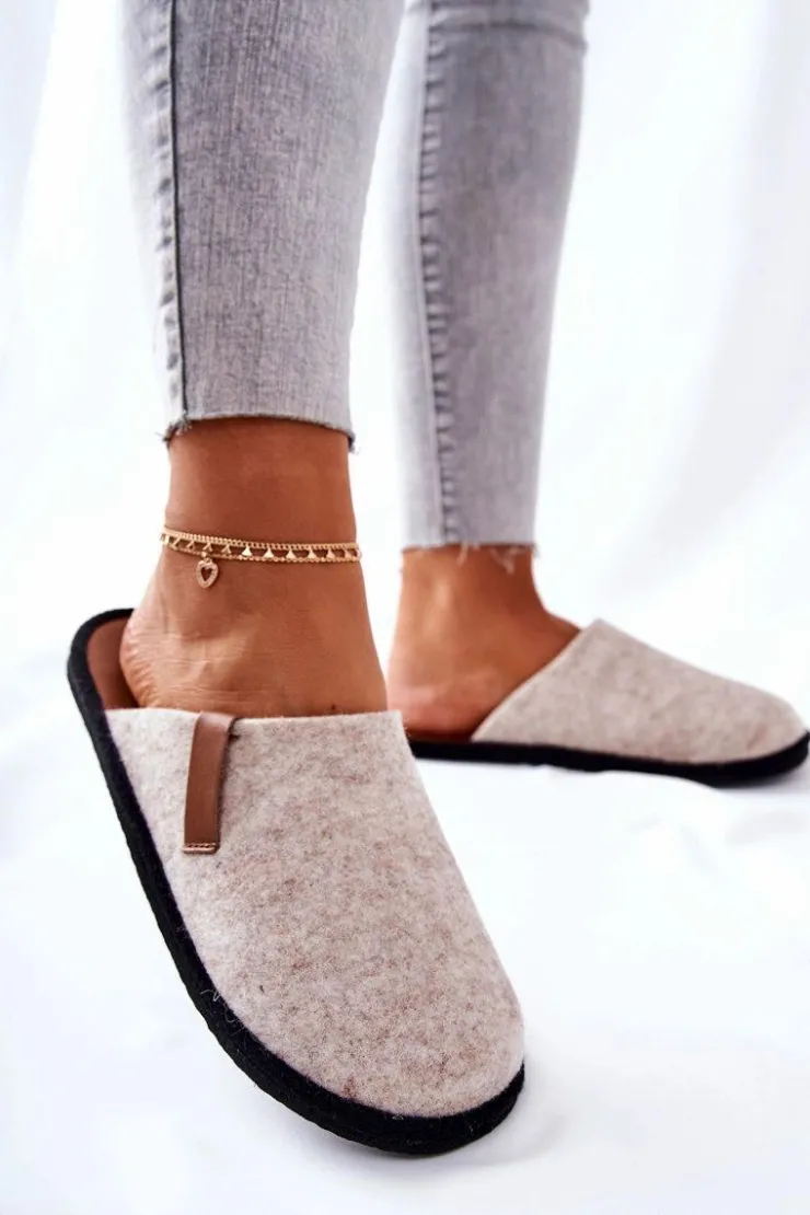 Big Star Shoes Kapcie Klasyczne*Papcie Damskie Domowe Panto Fino KK267005 Beżowo-Brązowe