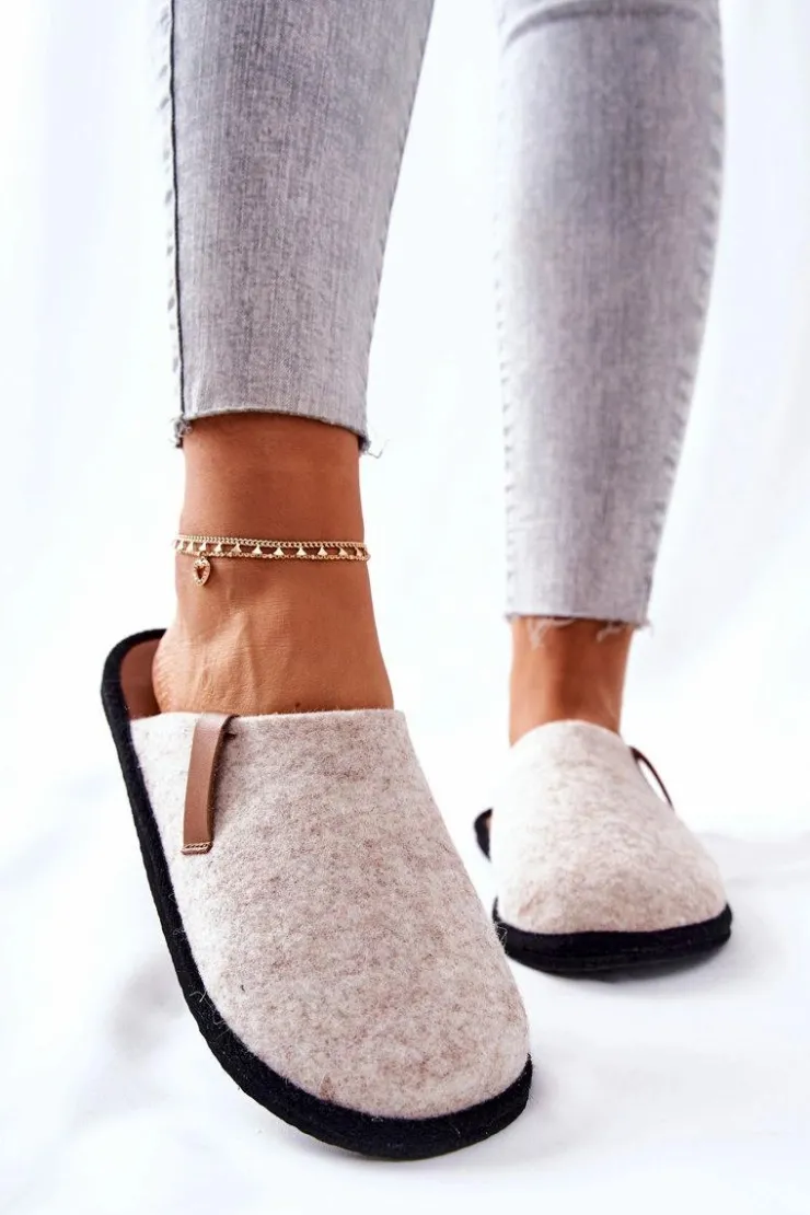 Big Star Shoes Kapcie Klasyczne*Papcie Damskie Domowe Panto Fino KK267005 Beżowo-Brązowe