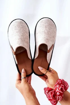 Big Star Shoes Kapcie Klasyczne*Papcie Damskie Domowe Panto Fino KK267005 Beżowo-Brązowe