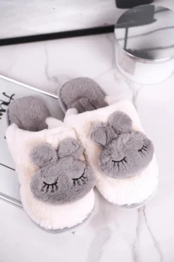 Boto Kapcie Klasyczne|Kalosze Damskie*Papcie Damskie Futrzane Biało Szare Rabbit