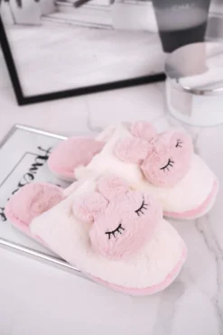 Best Boto Papcie Damskie Futrzane Biało Różowe Rabbit