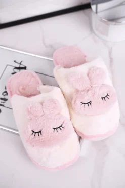 Best Boto Papcie Damskie Futrzane Biało Różowe Rabbit