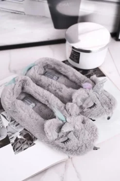 Damskie Boto Papcie Damskie Futrzane Jednorożce Szare Rainbow