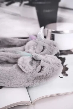 Damskie Boto Papcie Damskie Futrzane Jednorożce Szare Rainbow