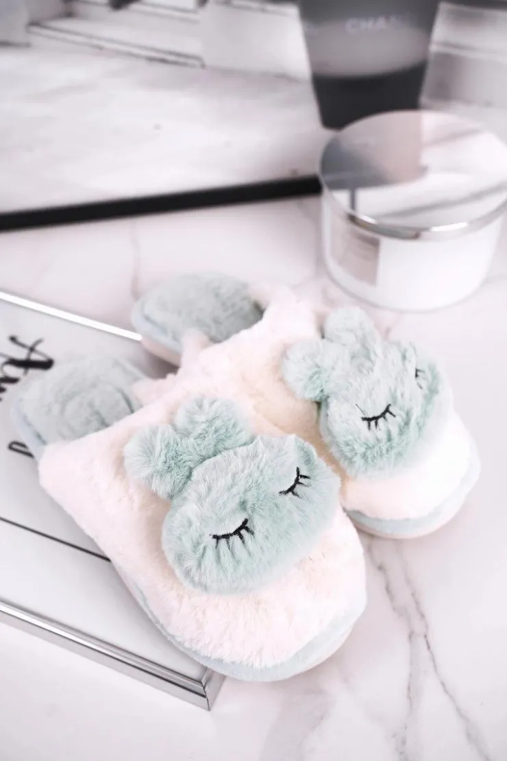 Damskie Boto Papcie Damskie Futrzane Jasno Zielone Rabbit