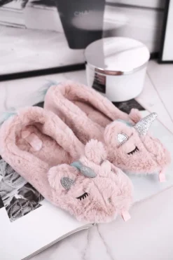 Damskie Boto Papcie Damskie Futrzane Jednorożce Różowe Rainbow