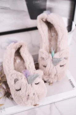 Sale Boto Papcie Damskie Futrzane Jednorożce Beżowe Rainbow