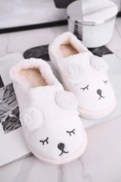 Damskie Boto Papcie Damskie Futrzane Misiu Białe Sweetie