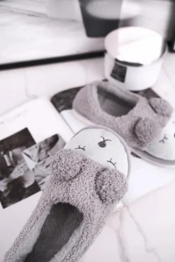 Boto Kapcie Klasyczne*Papcie Damskie Futrzane Misiu Szare Sweetie