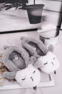 Damskie Boto Papcie Damskie Futrzane Owieczki Szare Ben