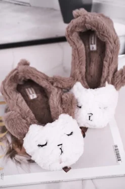 Boto Kapcie Klasyczne*Papcie Damskie Futrzane Owieczki Brązowe Ben