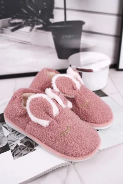 Damskie Boto Papcie Damskie Futrzane Zajączek Różowe Goody