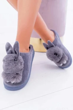 Damskie Boto Papcie Damskie Klasyczne Z Królikiem Szare Howi