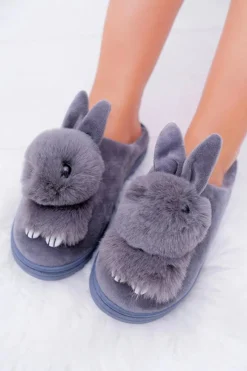 Damskie Boto Papcie Damskie Klasyczne Z Królikiem Szare Howi