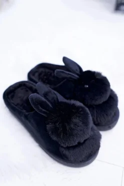 Boto Kapcie Klasyczne*Papcie Damskie Klasyczne Z Królikiem Czarne Howi
