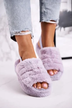 Damskie Boto Papcie Damskie na Platformie Futrzane Fioletowe Snowflake