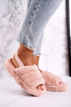 Boto Kapcie Klasyczne*Papcie Damskie na Platformie Futrzane Pomarańczowe Snowflake